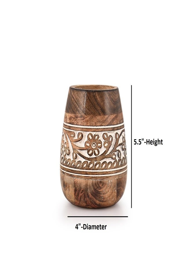 Kaizen Casa Utensil Crocks Mango Wood Utensil Holder for Kitchen Counter Round Countertop Storage Organizer for Cooking Tools (4" x 4" x 5.5" ) - Image 4